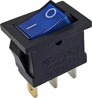 Obrázok produktu pre Modrý mini kolískový spínač 19 x 13 mm, 6 A, 250 V~ 3 kolíky, modré podsvietenie kolíka