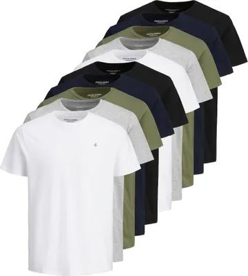 Produktbild von JACK&JONES Herren T-Shirt, 10er Pack - JORJXJ, T-Shirt, kurzarm, Rundhals, Baumwolle, Logo, einfarbig Weiß/Grau/Grün/Blau/Schwarz XL