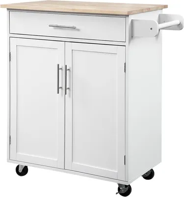 Image de Chariot de service sur roulettes - Chariot à plateau - Organisateur de cuisine - Avec tiroir et armoire