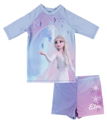Produktbild von Disney Die Eiskönigin Schwimmset UV-Schutz 30 für Mädchen - Elsa Frozen Kinder Badeanzug Badeset Shirt und Hose Zweiteiler Blau 134-140