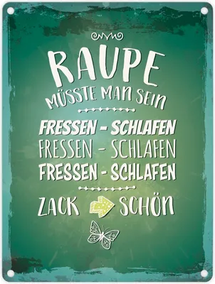 Produktbild von Metallschild mit Spruch: Raupe müsste man sein. Fressen ... Blechschild Schild
