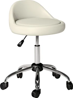 Produktbild von Rollhocker, 360¡ã drehbarer Arbeitshocker, h?henverstellbar 53-73 cm, wei?er Kunstlederbezug