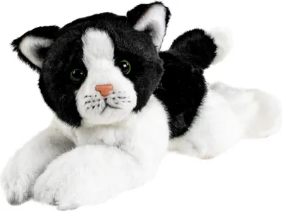 Produktbild von Katze schwarz weiß 22 cm liegend Kuscheltier
