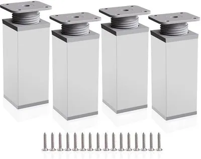 Obrázek produktu pro Ibenzoa® Nastavitelné nohy na nábytek z hliníku, sada 4 kusů – 40×40×100 mm, výškově nastavitelné 100–120 mm, hliník s plastovou podložkou, vhodné pro pohovky/stoly/skříně