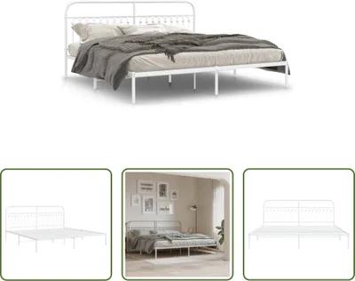 Produktbild von The Living Store Bettgestell mit Kopfteil Metall Weiß 193x203 cm