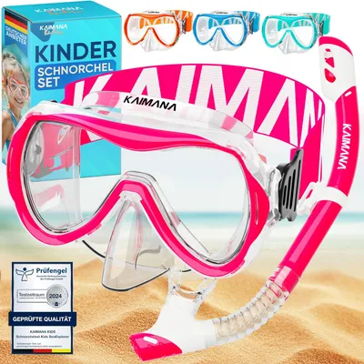 Produktbild von KAIMANA® SeaExplorer Schnorchelset Kinder + Tragetasche, Taucherbrille mit Schnorchel, Taucherbrille Kinder,Taucherbrille mit Stoffband