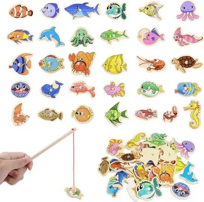 Immagine prodotto di Gioco educativo magnetico in legno sulla pesca - 31 pesci - 2 canne da pesca - Set di giocattoli per bambini - Per bambini e bambine dai 3 anni in su - Regali per bambini