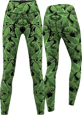 Produktbild von Jungle Leaves Leggings sehr dehnbar Fitness Sport Yoga Gymnastik Training Tanzen Freizeit, Größe:M