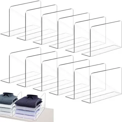 Imagen del producto de Ibenzoa® Transparente: Juego de 12 organizadores para estantes, fabricados en PVC (20 x 12 x 4 cm), autoadhesivos, ideales para armarios, cocinas y almacenamiento