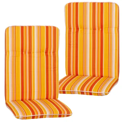 Produktbild von NYVI Hochlehner Auflagen Hawaii 2er Set - 114x47 cm Orange Gelb Weiß Gestreift - Gartenmöbel Auflage mit 5 cm Polster und Gummi-Halteband