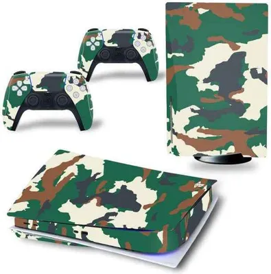 Zdjęcie produktu dla Naklejka na konsolę i kontroler PS5, PlayStation 5 - Wydajna skórka do gier - Akcesoria ochronne - Camo - Ciemnozielony