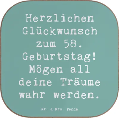 Produktbild von Mr. & Mrs. Panda Holzuntersetzer Spruch 58. Geburtstag - Meeresbrise - Geschenk, Weisheit, persönliches, Geburtstagsfreude, gläseruntersetzer, Jubiläum, Tassenuntersetzer