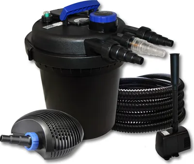 Produktbild von SunSun Komplettset: CPF-250 Teichdruckfilter bis 10000 L Teich mit 11W Teichklärer, CTF-3800 SuperECO Teichpumpe 3600l/h 20W, 25m Teichschlauch 25 mm (1"), HJ-943 ECO Springbrunnenpumpe 800l/h 16W