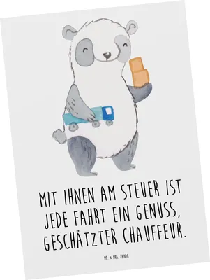 Produktbild von Mr. & Mrs. Panda Postkarte Chauffeur Genussfahrt - Weiß - Geschenk, Ansichtskarte, bildkarte, Dankbarkeit, Ansichtskarten, Aufmerksamkeit, Danke sagen, Anerkennung
