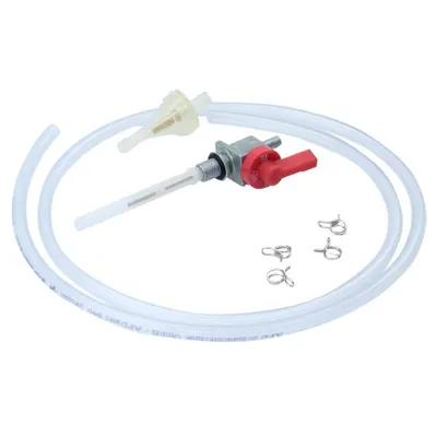Obrázek produktu pro Sada benzínového kohoutku, M10 x 1, vývod dole, bez vaku na vodu, plastová páka červená + filtr, hadice a svorky
