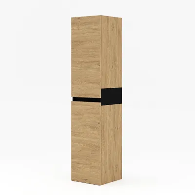 Produktbild von Badezimmer Hochschrank Mouro, hängend, Gold - Schwarz, mit Türen.