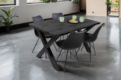 Produktbild von Esstisch Baumkante Holz-Optik Grau 140 x 80 X-Gestell schwarz JOSY