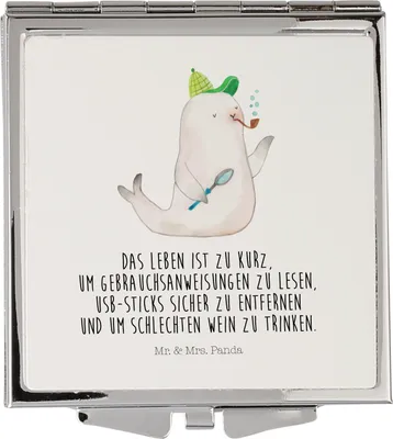 Produktbild von Mr. & Mrs. Panda Schminkspiegel Robbe Sherlock - Weiß - Geschenk, Lustige Sprüche, Frauen Spiegel, Kleiner, Reise, klappbar, Kosmetikspiegel