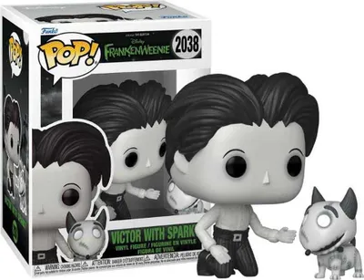 A Funko Pop! vinyl figure set of Victor and Sparky from Frankenweenie, displayed in its original packaging.