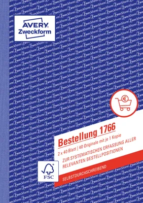 Image de Avery Zweckform® 1766 1766 DIN A5, autocopiant, 2 x 40 feuilles, blanc, jaune