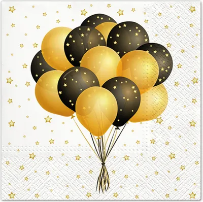 Produktbild von 20 Servietten Flying Ballons - Ballons in schwarz-gold 33x33cm