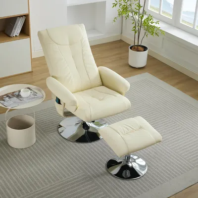 Produktbild von MODFU Polstersessel mit Hocker,Relaxsessel aus PolyurethanStoff mit elektrischer Heizfunktion,360° drehbar mit Liegefunktion und 5-Punkte-Massage,Beige