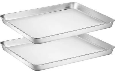 Produktbild von Backblech, 2 Stück Edelstahl Kuchenblech Backofenblech, Rechteckige Ofenblech für Backen Braten Servieren zum Backen/Braten/Servieren, 40,5x30,4x2,5cm, Ungiftig & Gesund, Spülmaschinenfest