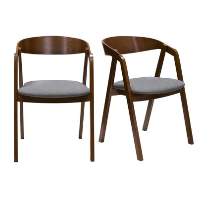 Produktbild von Miliboo - Vintage-Stühle Massivholz nussbaumfarben gebeizt und grauer Stoff (2er-Set) LOVA