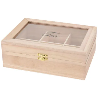 Produktbild von Orion Holzkiste für Teebeutel TEEBOX Teebeutelbox mit Sichtfenster und klappbarem Deckel