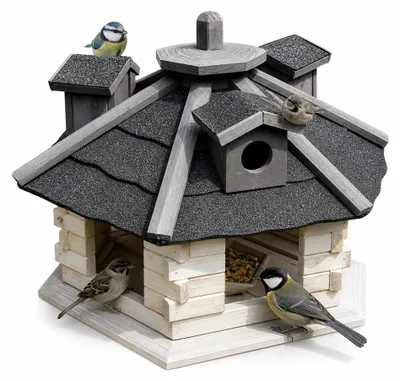 Produktbild von Mucola Vogelhaus Vogelfutterhaus Holz Vogelvilla Vogelhäuser Futtersilo Futterhaus Nistkasten Vogelhäuschen - Weiß / Grau