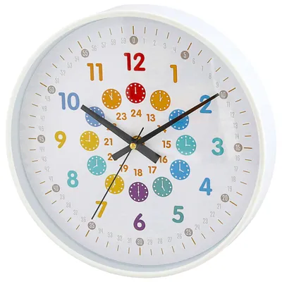 Produktbild von Kinder Wanduhr Zahlen Ø25x4cm Kunststoff Glas weiß bunt Dekouhr Uhr batteriebetrieben Kinderuhr zum Aufhängen kindgerecht