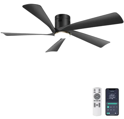 Obrázok produktu pre Stropný ventilátor s LED osvetlením – priemer 132 cm – 6 rýchlostí – tichý DC motor – čierna farba – vhodný na použitie v interiéri aj exteriéri