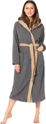 Produktbild von Ladeheid Damen Frottee Bademantel aus 100% Baumwolle LA40-191 (Dunkelgrau-12/Beige-8, XL)