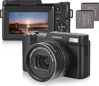 Produktbild von Andoer CD-R5 4K Digitalkamera Digitale Videokamera Camcorder 48 MP 3,0 Zoll IPS Faltbarer Bildschirm 5-fach optischer/8-fach digitaler Zoom Autofokus Eingebauter Blitz mit 2 Akkus Schultergurt fuer Vlogging Videoaufzeichnung Fotografie