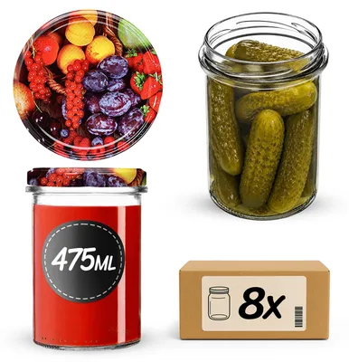 Produktbild von KADAX Einmachgläser 475ml mit Ø 82 mm Schraubdeckel, Marmeladengläser, Schraubgläser zum Einkochen, Einmachen und Aufbewahren von Marmelade & Honig (Früchte, 8 Stück)