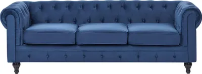 Produktbild von BELIANI 3-Sitzer Sofa Marineblau Samtstoff mit Dicken Sitzkissen Holzbeinen Armlehnen Chesterfield Stil Knopfheftung Glamourös Wohnzimmer Ausstattung