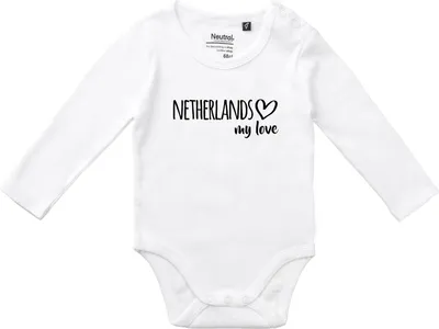 Produktbild von Huuraa Baby Body Netherlands my love 68 White  Baumwolle Fairtrade Langarmbody Geschenkidee