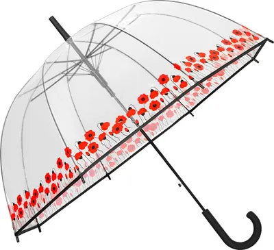 Produktbild von Glockenregenschirm Transparent Durchsichtig Kuppelschirm Automatik Mohnblumen