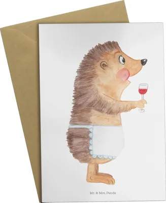 Produktbild von Mr. & Mrs. Panda Grußkarte Igel Wein - Weiß - Geschenk, Lustige Sprüche, Rotwein, dankeskarten, osterkarte, glückwunschkarten, Weinliebhaber, Weinglas, osterkarten