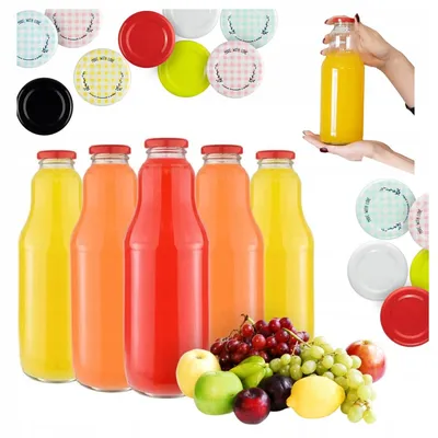 Obrázek produktu pro FRUIT: Skleněné lahve, 1 litr. Lahve na džus, lahve na mléko. Sada 25 kusů