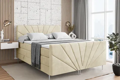 Produktbild von ALTDECOR Boxspringbett mit Silber Füßen, Matratze und Lattenrost, Topper, Fußteil, Polsterbett mit Bettkasten, Bett mit Stauraum H3- und H4- Matratze -MILTIO-FS-Z KING-120x200 - Beige Casablanca