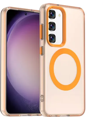 Produktbild von Handyhülle für Samsung Galaxy S23, Hülle Kompatibel mit MagSafe, Schlank Durchscheinend Matt Stoßfest Schutzhülle Orange