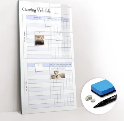 Produktbild von Magnetpinnwand Memoboard - Zubehörsatz - Schwarzer Marker + Schwamm + Magnete - 60 x 120 cm - Reinigungsplan