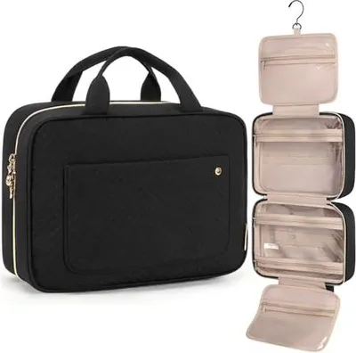 Produktbild von Kulturbeutel kulturtasche Damen, Kulturtasche zum Aufh?ngen, Toiletry Bag Kosmetiktasche Reise Waschtasche Transparent fš¹r Makeup,Toilettenartikel (M-schwarz)