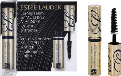 A product shot of Estee Lauder Sumptuous Extreme mascara and its packaging.