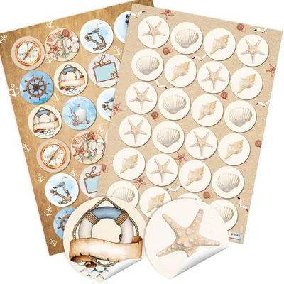 Produktbild von 2 x 24 selbstklebende Sticker - 24 Muscheln + 24 maritime Motive