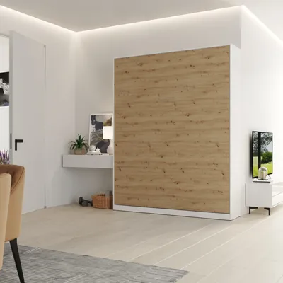 Produktbild von Schrankbett Classico 160x200 cm Vertikal Weiß/ Wildeiche mit GASDRUCKFEDERN