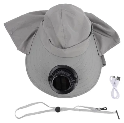 Image de Chapeau ventilé à énergie solaire, 3 vitesses de ventilation, réglable à 360 degrés, recharge par USB, large bord idéal pour la randonnée, le jardinage et les voyages