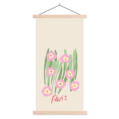 Produktbild von MuchoWow® Textilposter Blume - Rosa - Gras 40x80 cm mit holzfarbenen Rahmen - Wohnzimmer