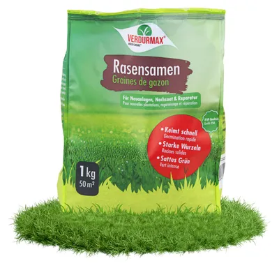Produktbild von 1x1 kg VERDURMAX® Rasensamen schnellkeimend in RSM Qualität, Grassamen ideal für Neuansaat